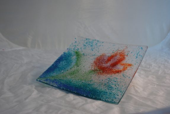 Glasschale in Blütendesign 21,5 x21,5 cm